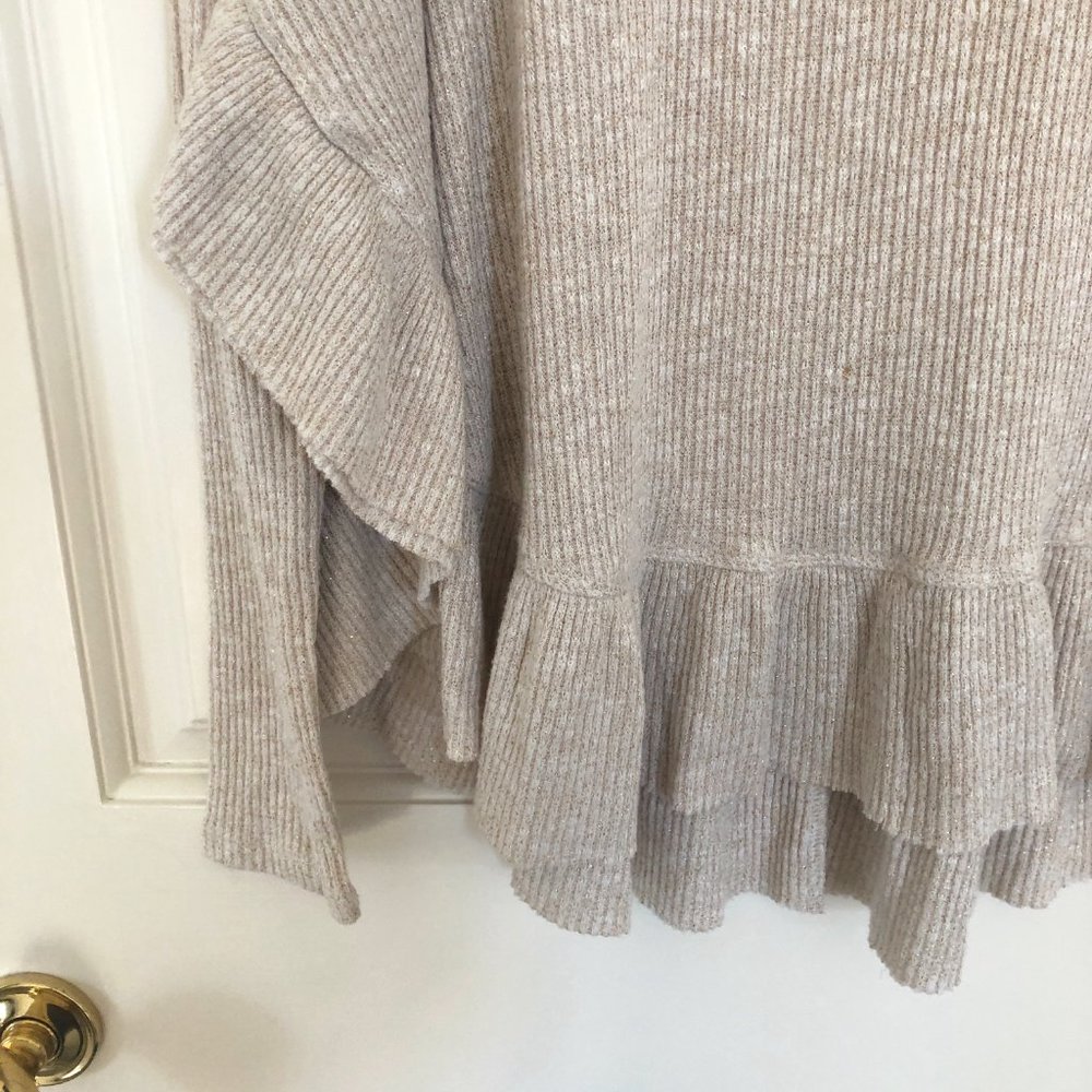 Anthropologie Women's Sweater, Size XS, Tan, Gold Metallic threads - Picture 5 of 8
